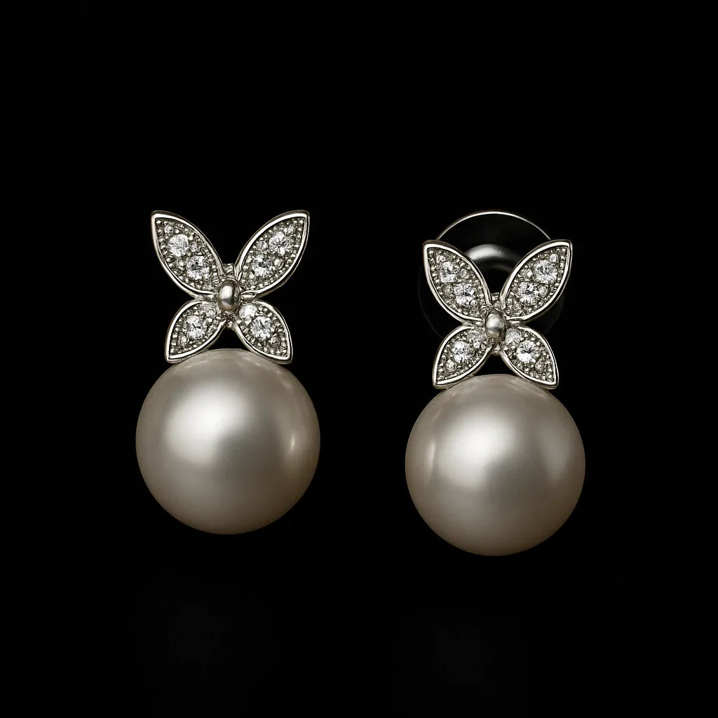 Aarna Pearl Whisper Earrings – Dainty Butterfly & amp - Everray.in