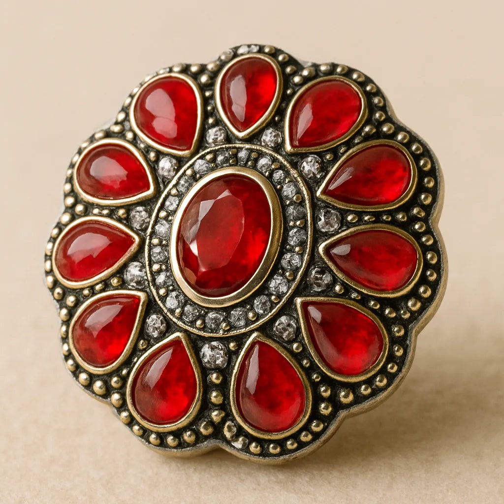 Ruhani Studs – Antique Red Kundan-Style Earrings