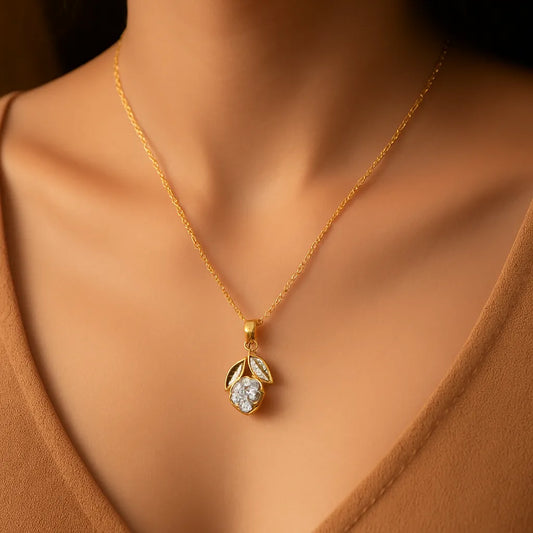 Bloom Leaf Pendant Necklace with Sparkling Solitaire - Everray.in