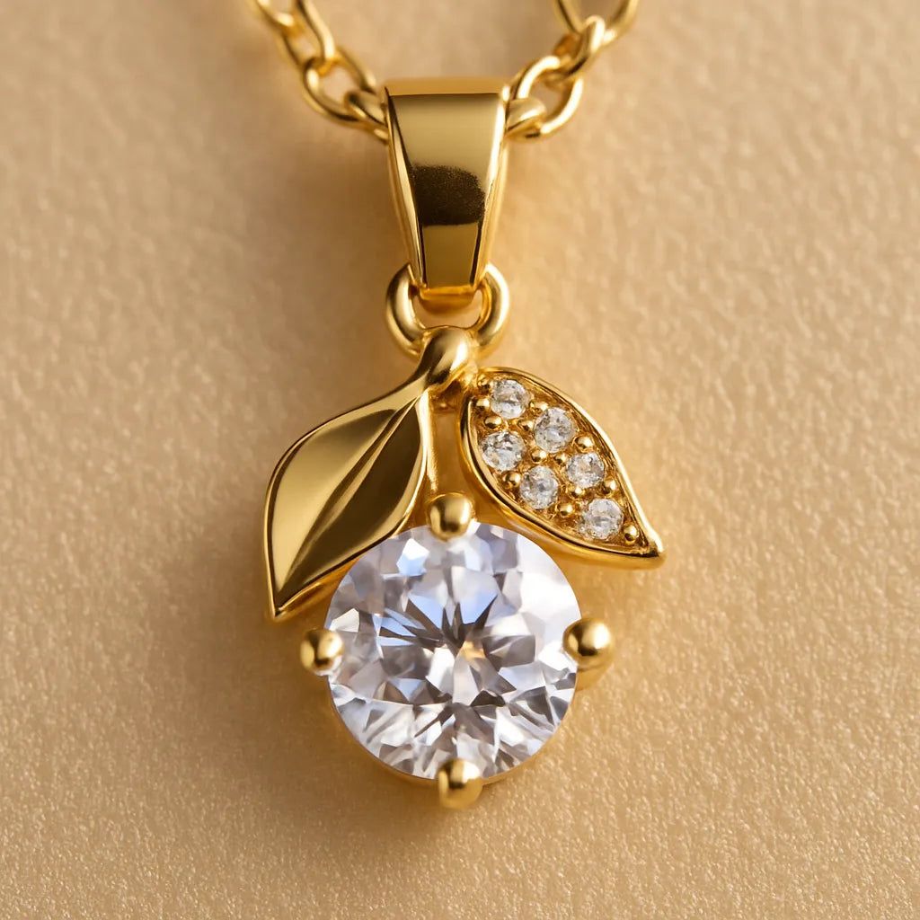 Bloom Leaf Pendant Necklace with Sparkling Solitaire - Everray.in