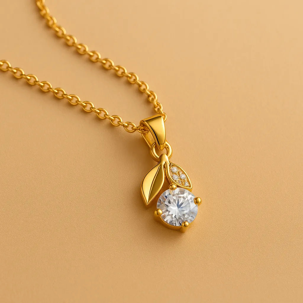 Bloom Leaf Pendant Necklace with Sparkling Solitaire - Everray.in