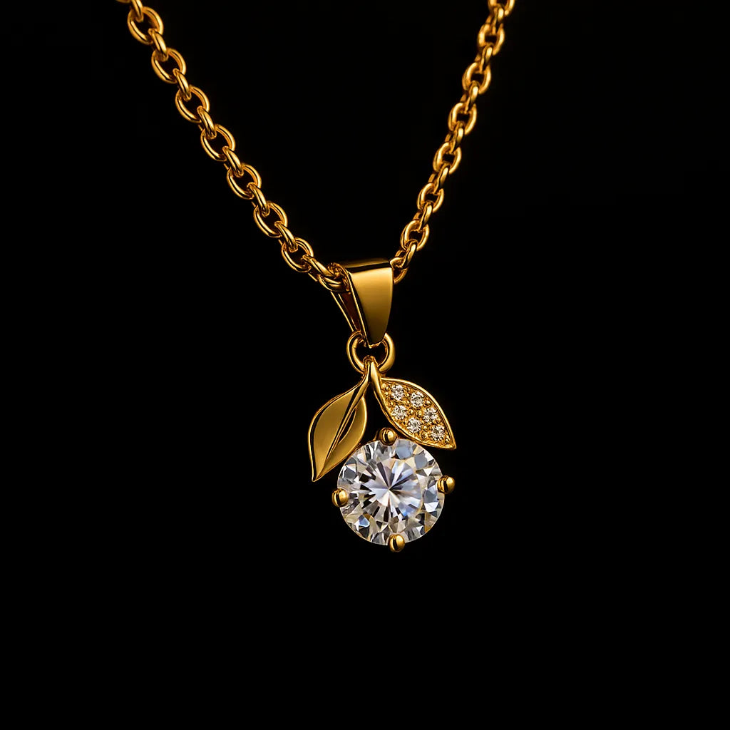 Bloom Leaf Pendant Necklace with Sparkling Solitaire - Everray.in
