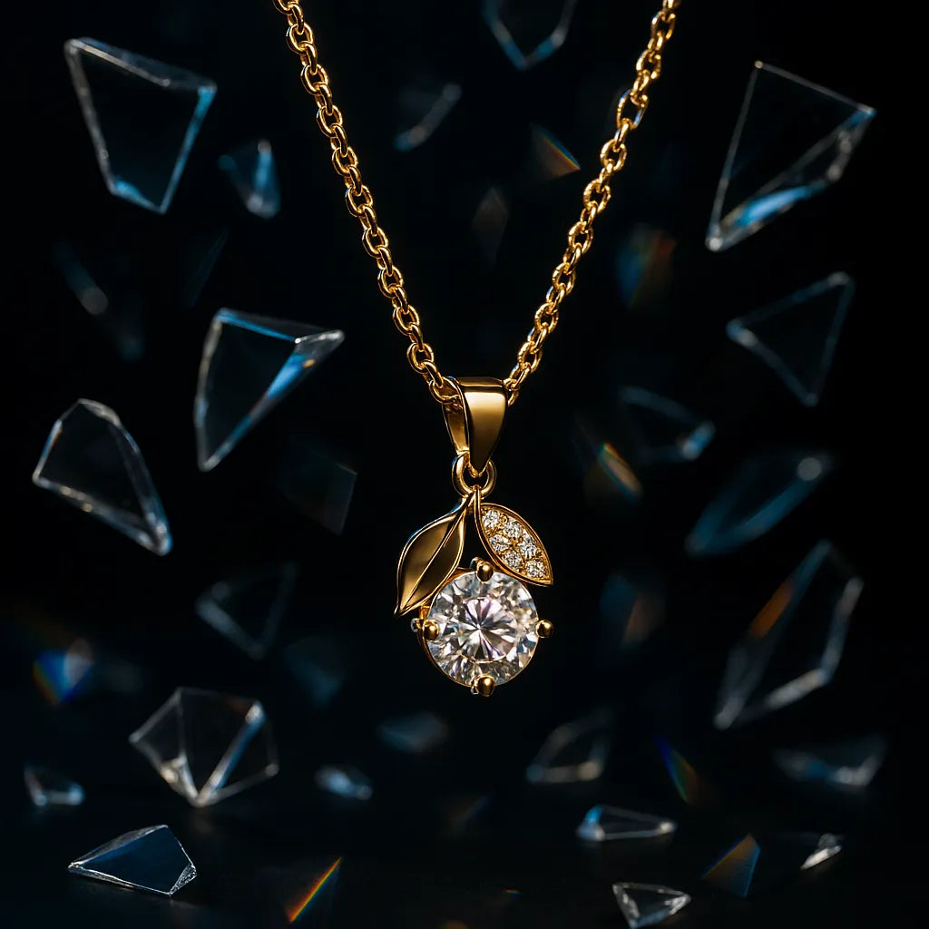Bloom Leaf Pendant Necklace with Sparkling Solitaire - Everray.in