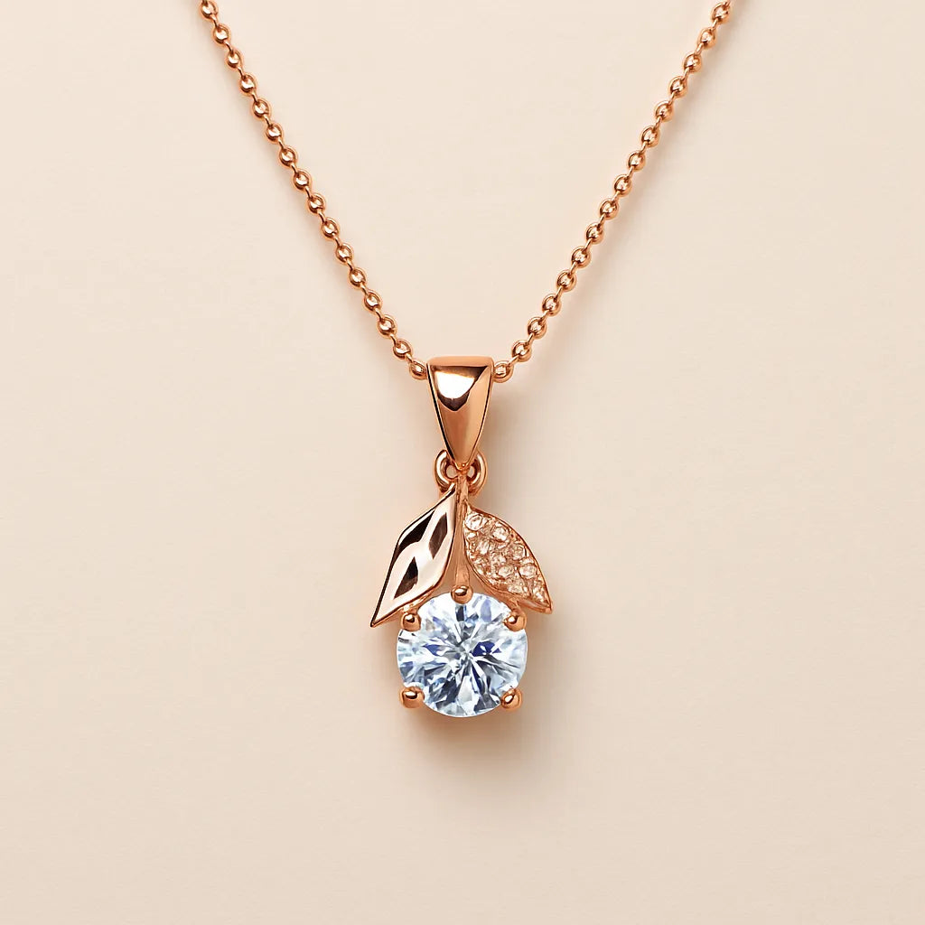 Bloom Leaf Pendant Necklace with Sparkling Solitaire - Everray.in