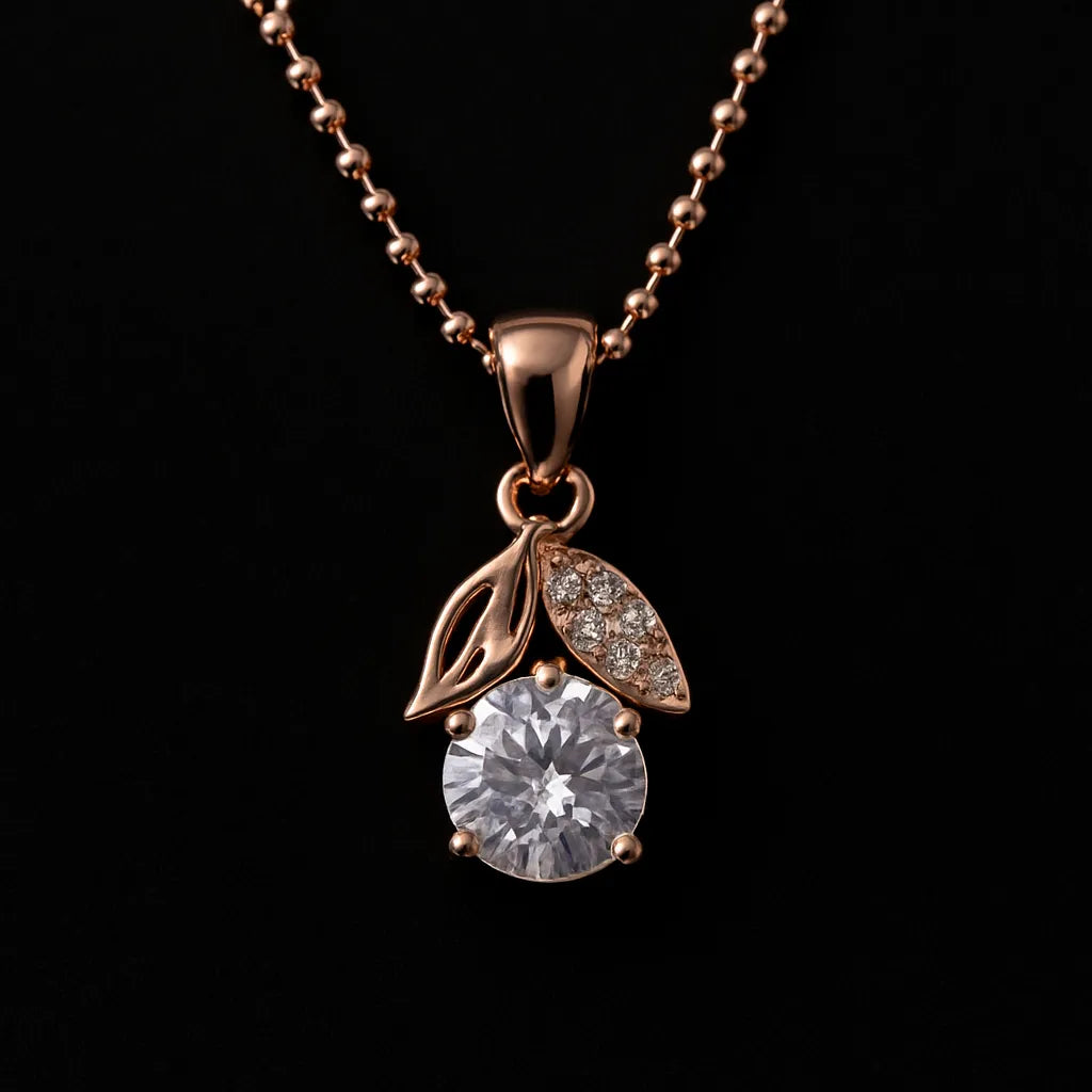 Bloom Leaf Pendant Necklace with Sparkling Solitaire - Everray.in