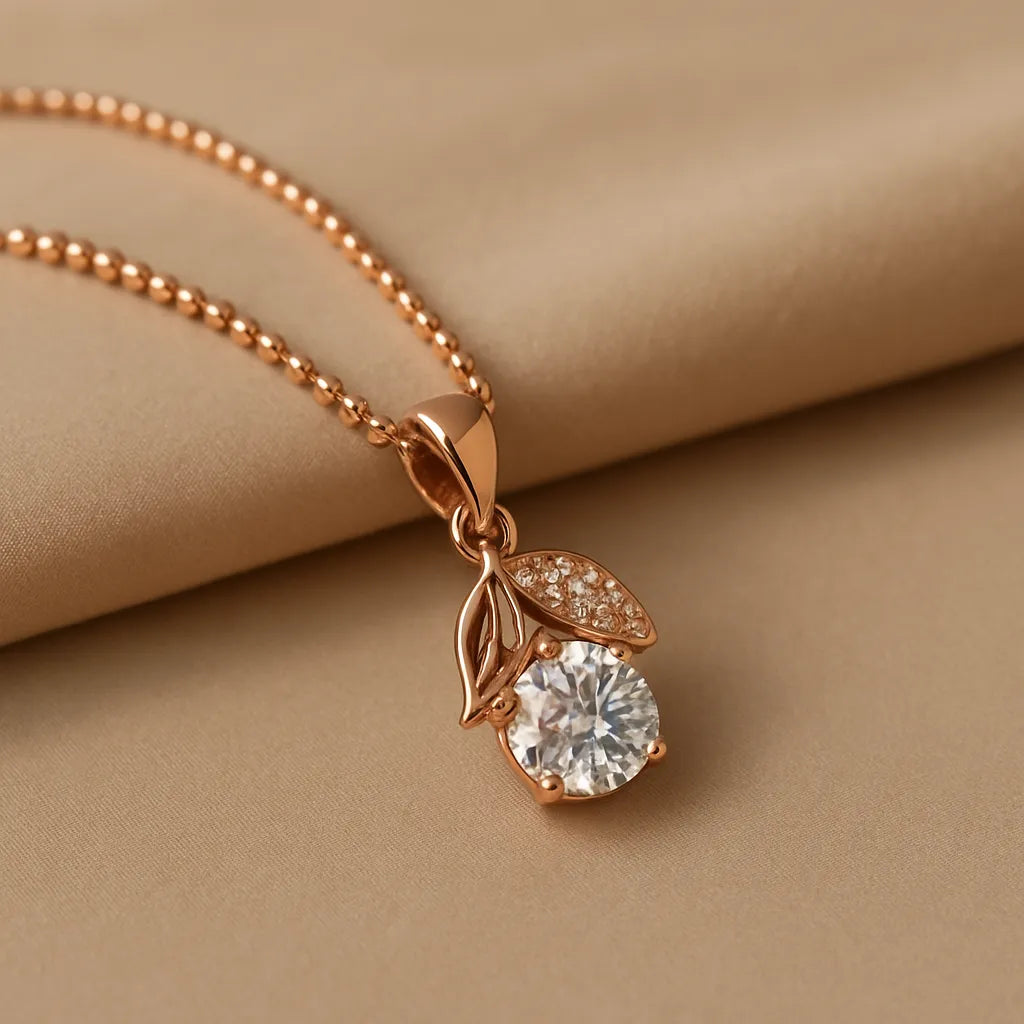 Bloom Leaf Pendant Necklace with Sparkling Solitaire - Everray.in