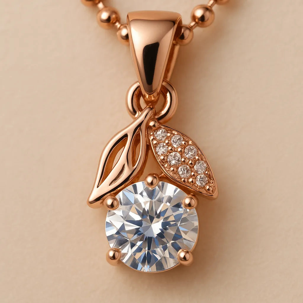 Bloom Leaf Pendant Necklace with Sparkling Solitaire - Everray.in