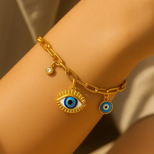 Gold Evil Eye Charm Bracelet