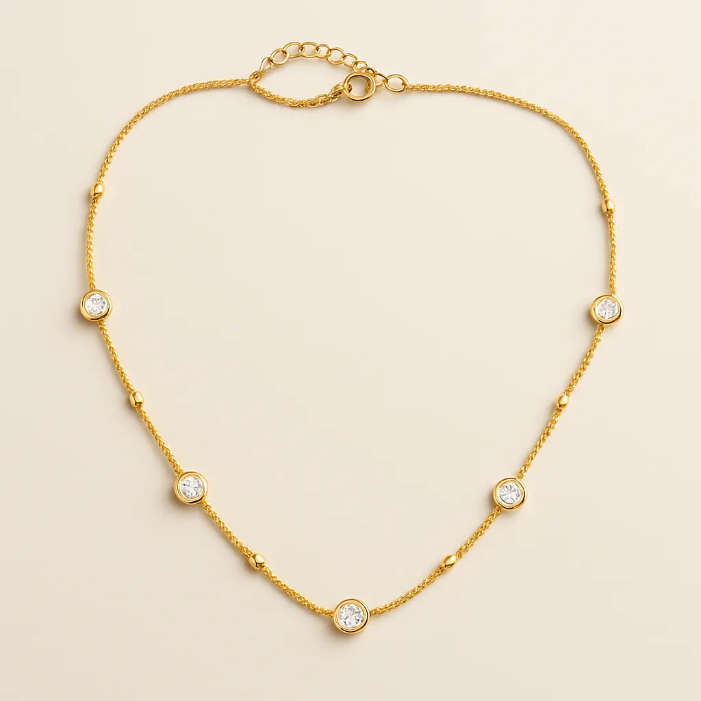 Elegant Gold Bezel Stone Necklace – Dainty Cubic Zirconia Chain - Everray.in