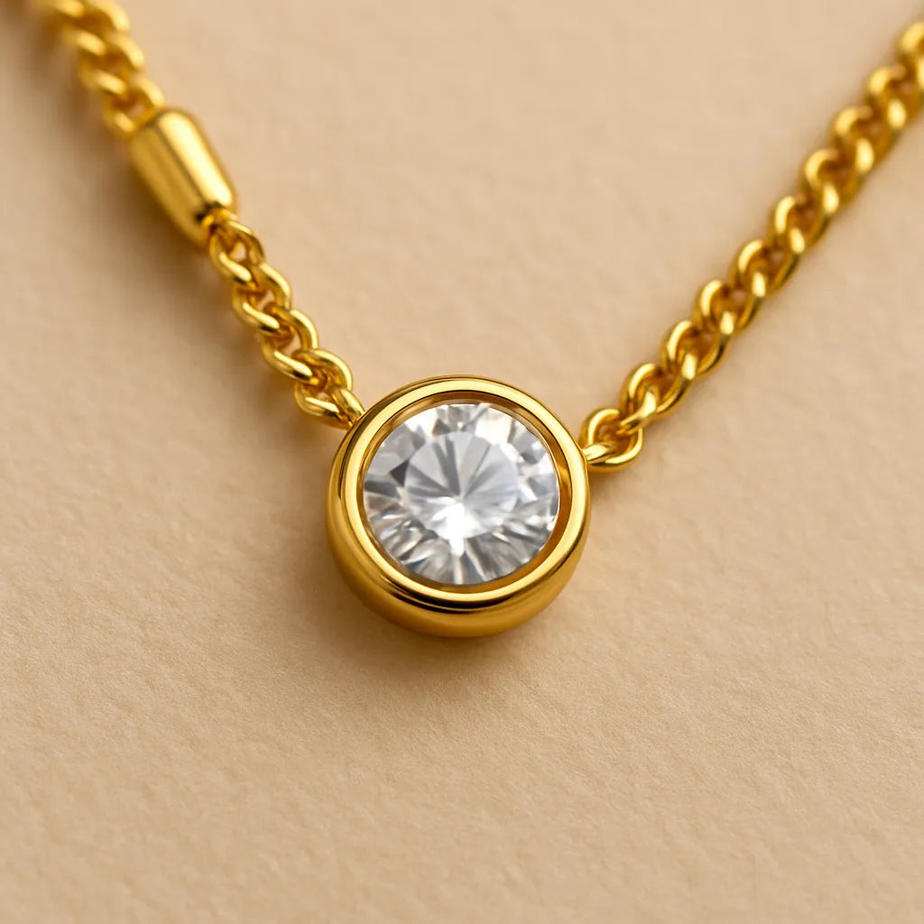 Elegant Gold Bezel Stone Necklace – Dainty Cubic Zirconia Chain - Everray.in