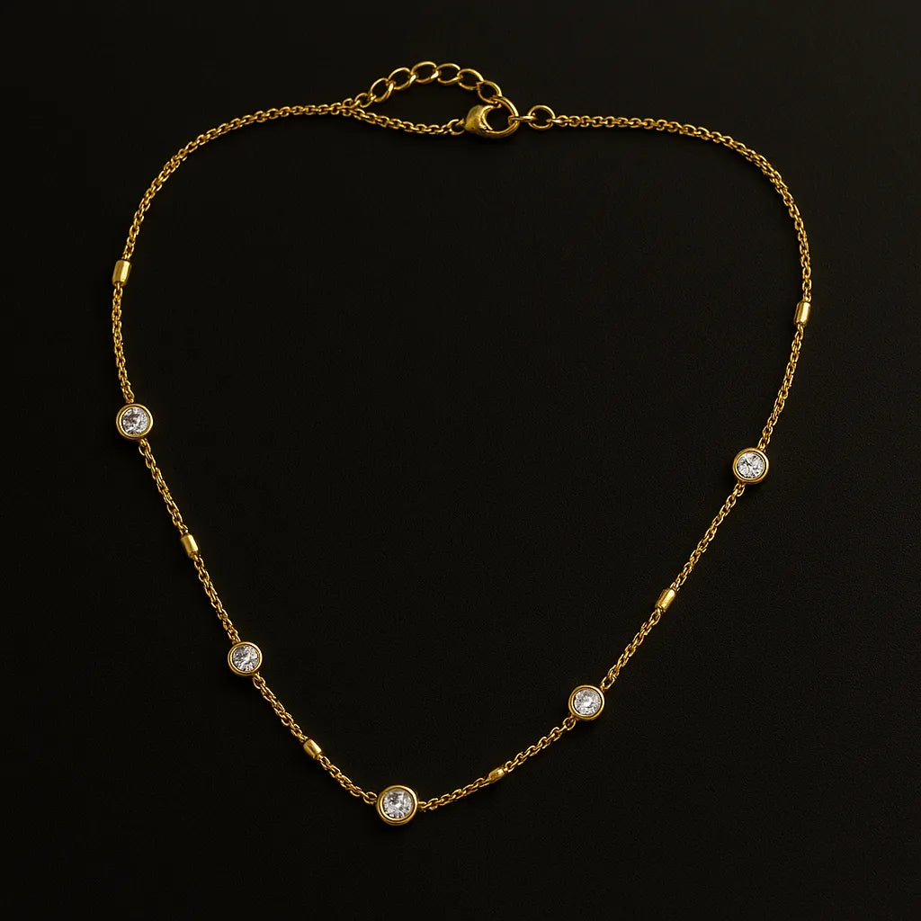Elegant Gold Bezel Stone Necklace – Dainty Cubic Zirconia Chain - Everray.in