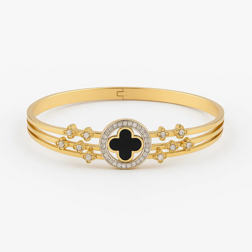 Elegant Gold Clover Cuff Bracelet with Crystals