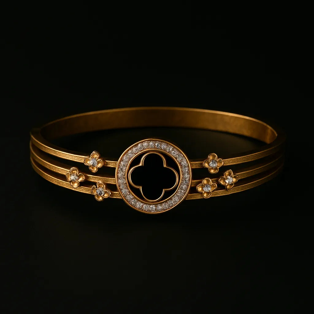 Elegant Gold Clover Cuff Bracelet with Crystals
