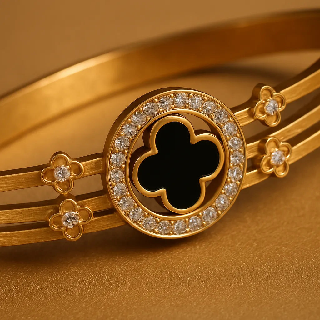 Elegant Gold Clover Cuff Bracelet with Crystals