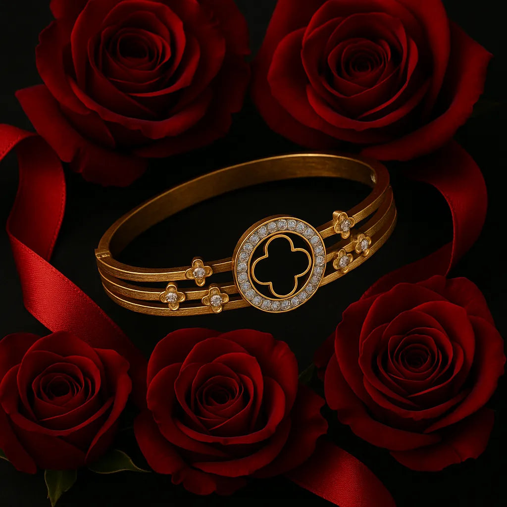 Elegant Gold Clover Cuff Bracelet with Crystals