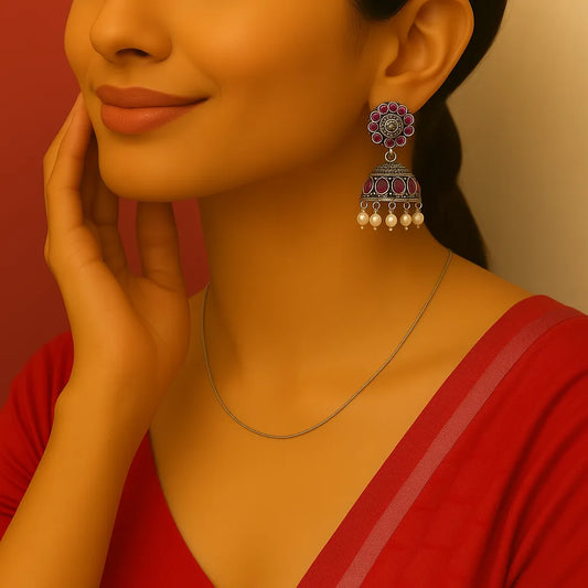 Noor Jhumka - Oxidized Silver Jhumkas