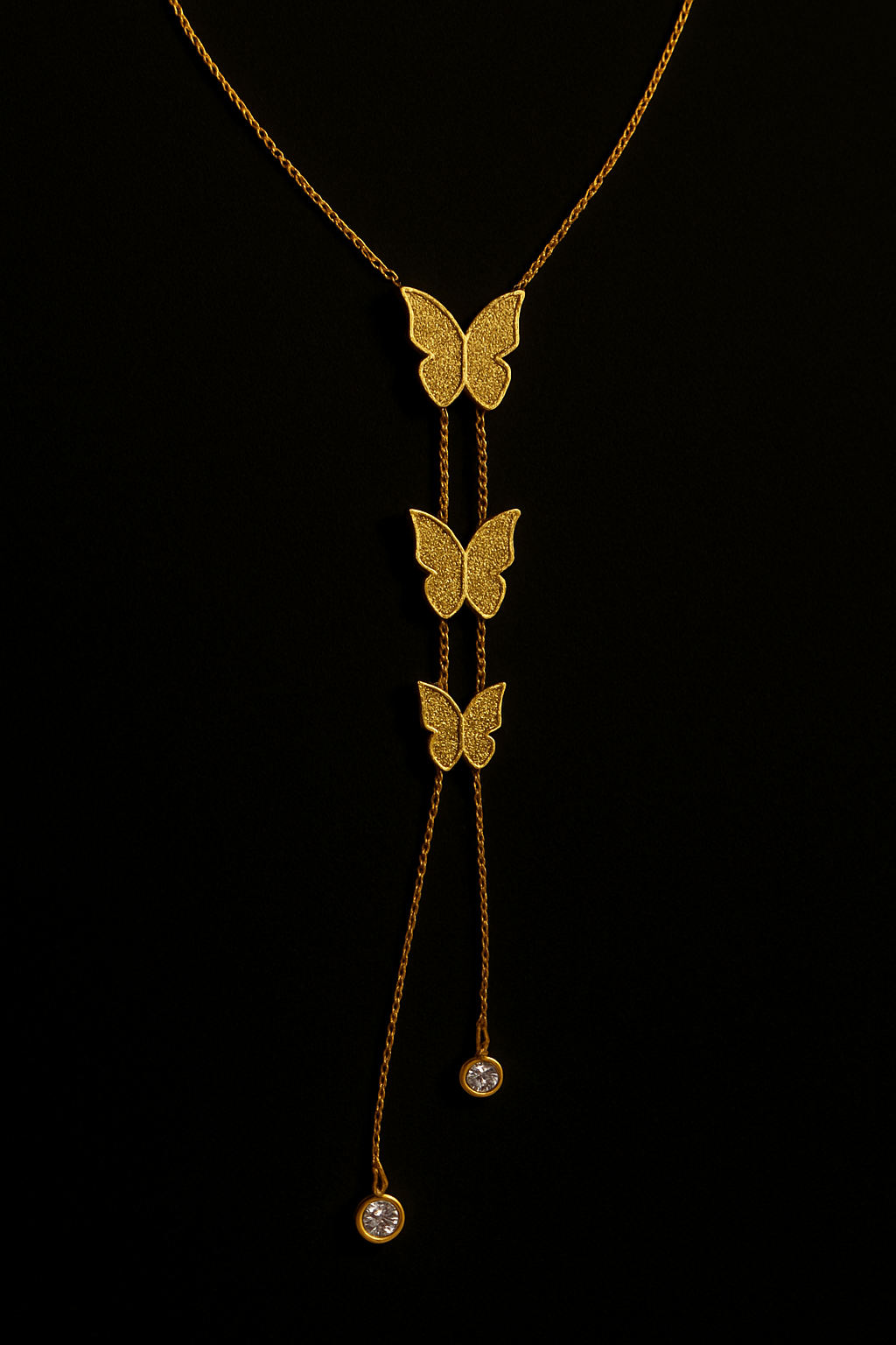 Gold Butterfly Lariat Necklace with Crystal Accents - Everray.in