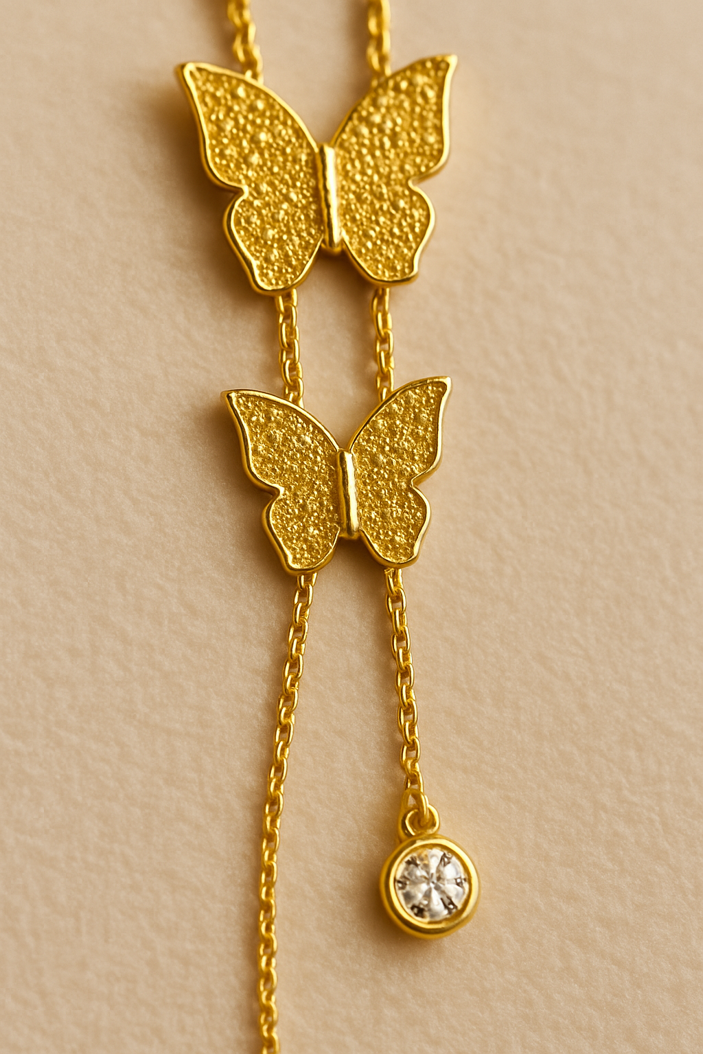 Gold Butterfly Lariat Necklace with Crystal Accents - Everray.in