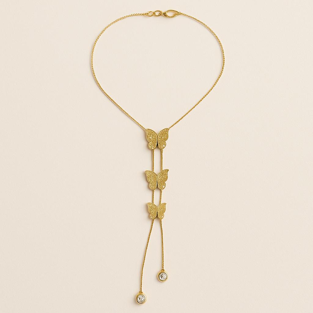 Gold Butterfly Lariat Necklace with Crystal Accents - Everray.in