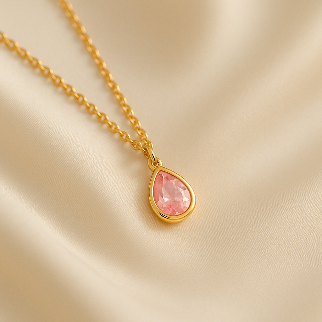 Gold-Plated Pink Teardrop Necklace