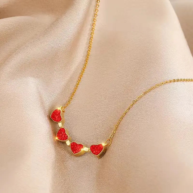 Four Leaf Zircon Heart Magnetic Clover Dual Side Necklace (Red & Black).
