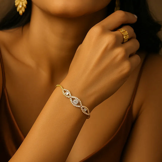 Infinity Gold Bracelet with Sparkling Crystals | Elegant Statement Jewelry