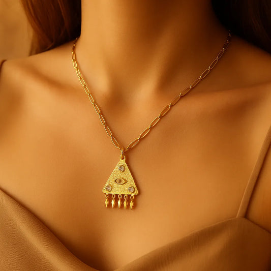 A neck Of beautiful model wearing Suraksha: The Sacred Sentinel Necklace by everray.in