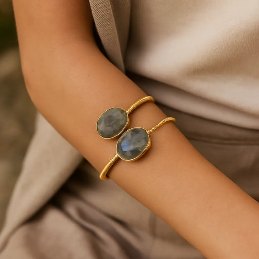 Luxury Gold-Plated Labradorite Cuff Bracelet | Statement & Hypoallergenic