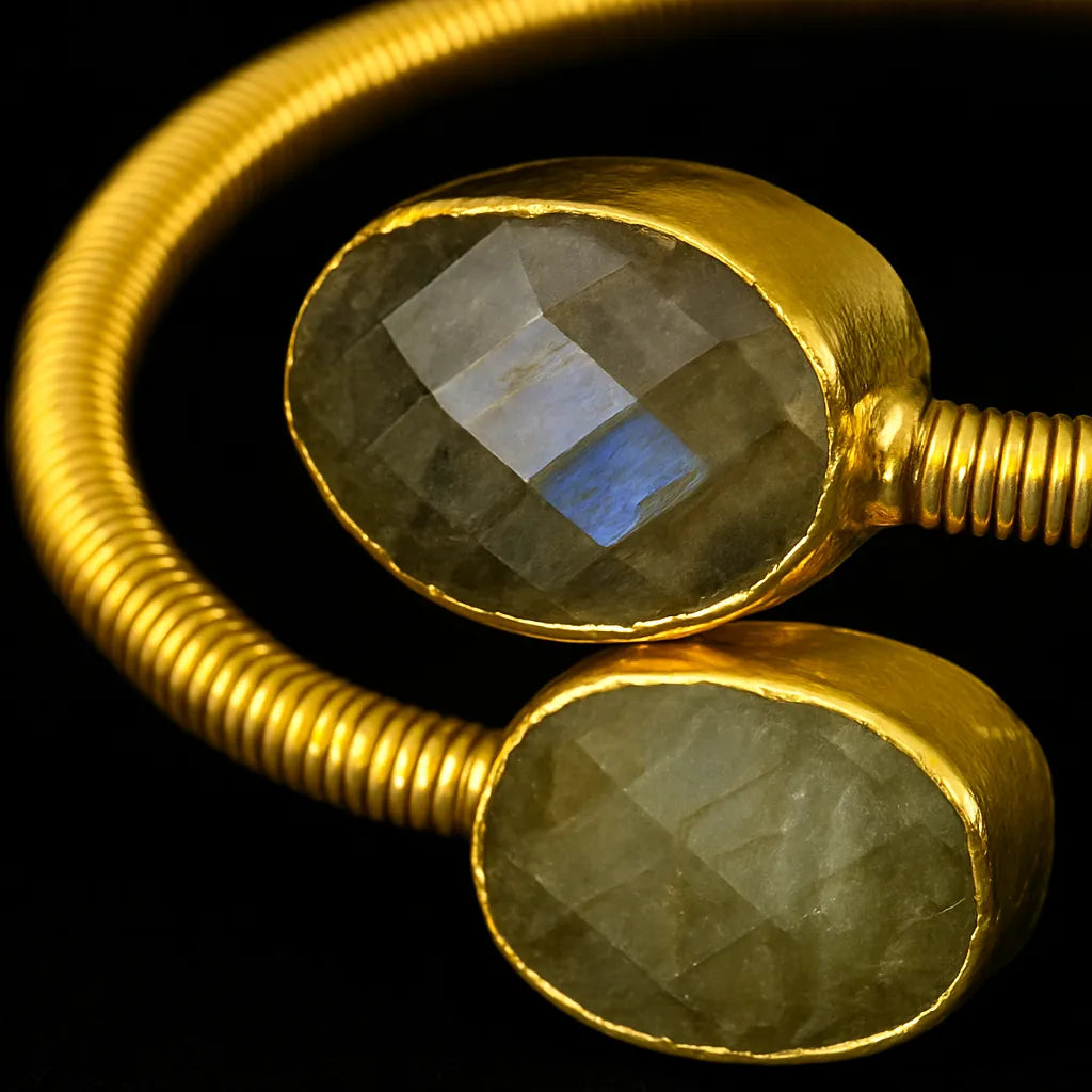 Luxury Gold-Plated Labradorite Cuff Bracelet | Statement & Hypoallergenic