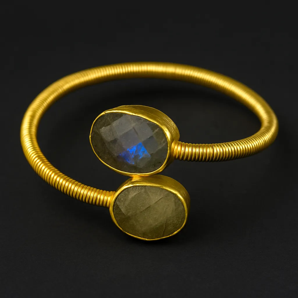 Luxury Gold-Plated Labradorite Cuff Bracelet | Statement & Hypoallergenic