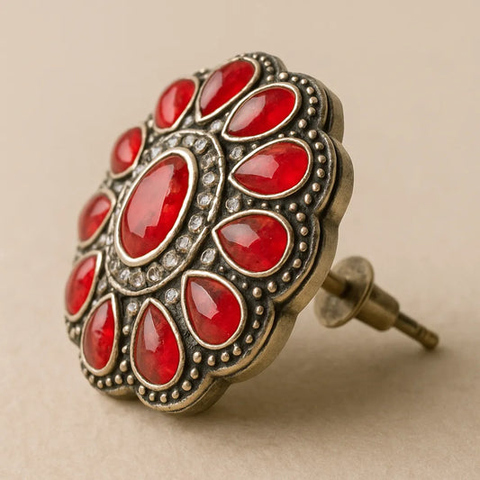 Ruhani Studs – Antique Red Kundan-Style Earrings