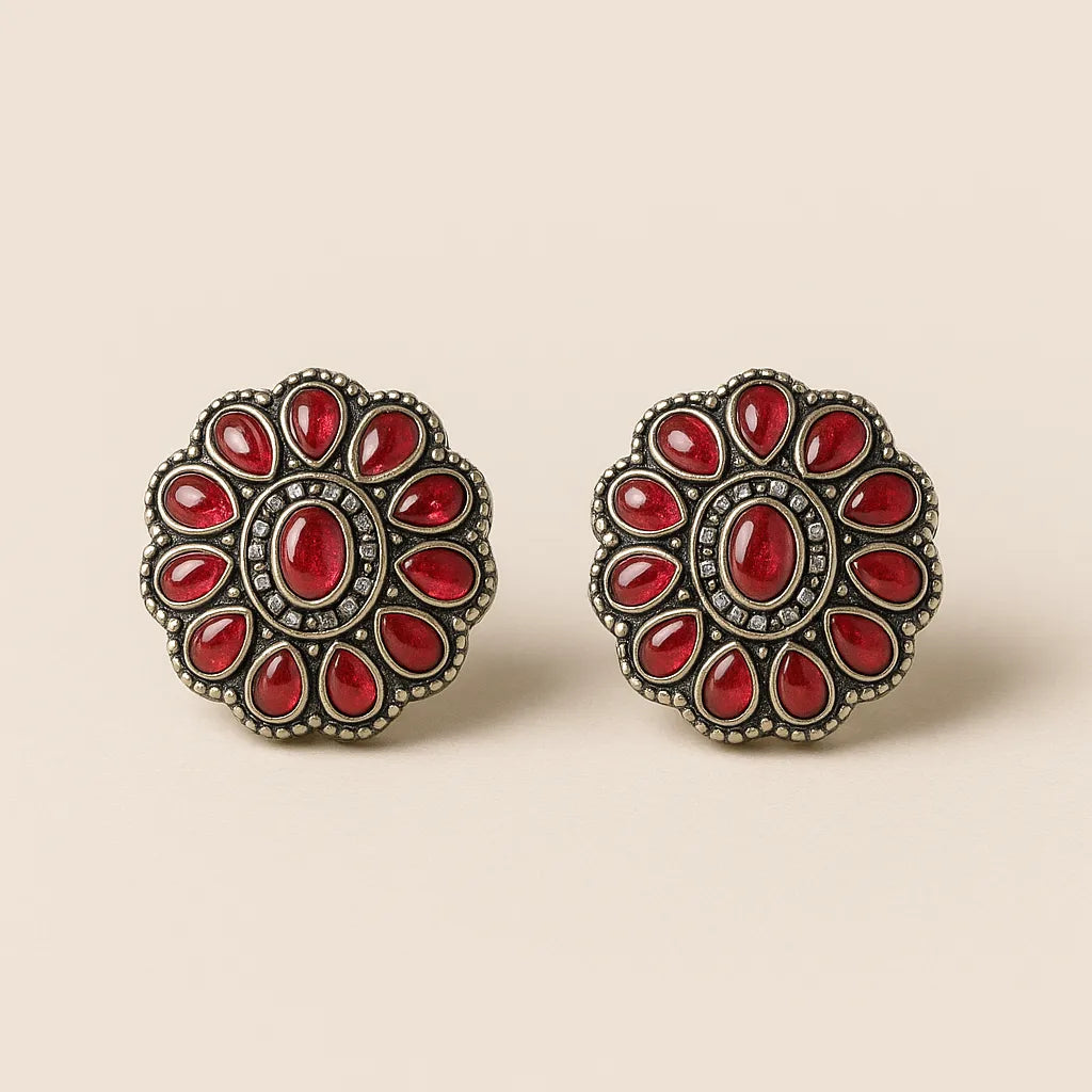 Ruhani Studs – Antique Red Kundan-Style Earrings