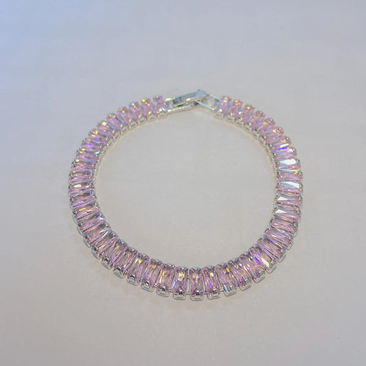 Pink SIlver tennis bracelet By everray on a light gray background