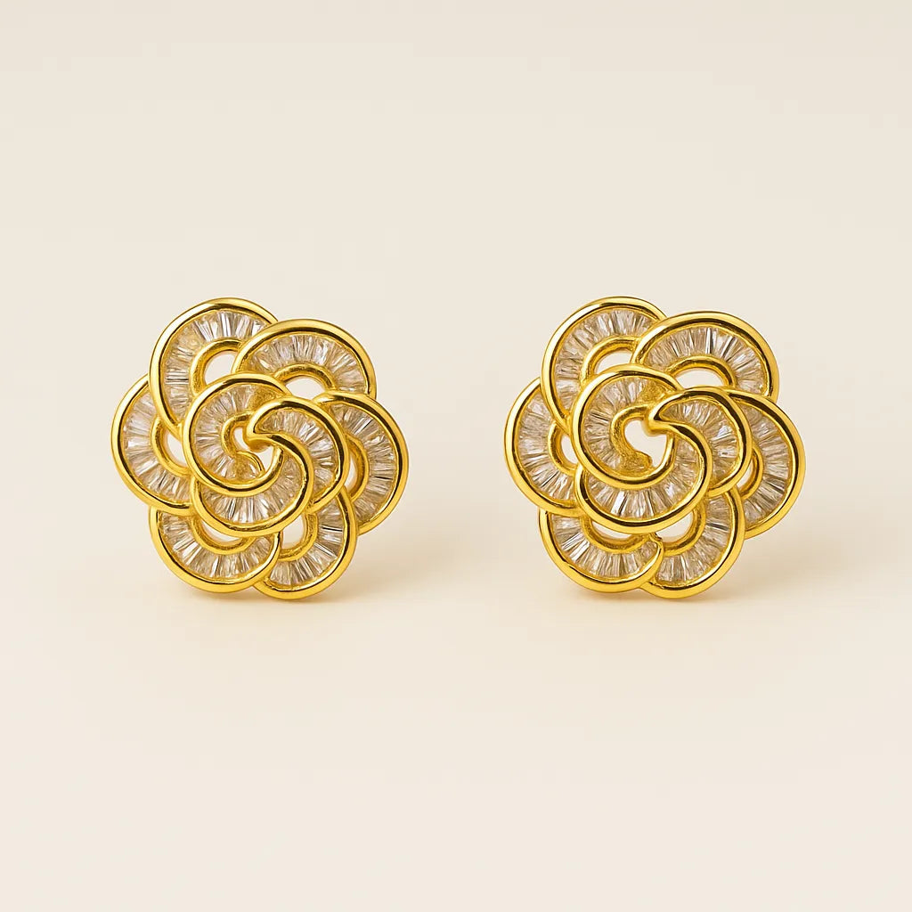 Radiant Rose Crystal Earrings – Gold-Plated Floral Sparkle - Everray.in