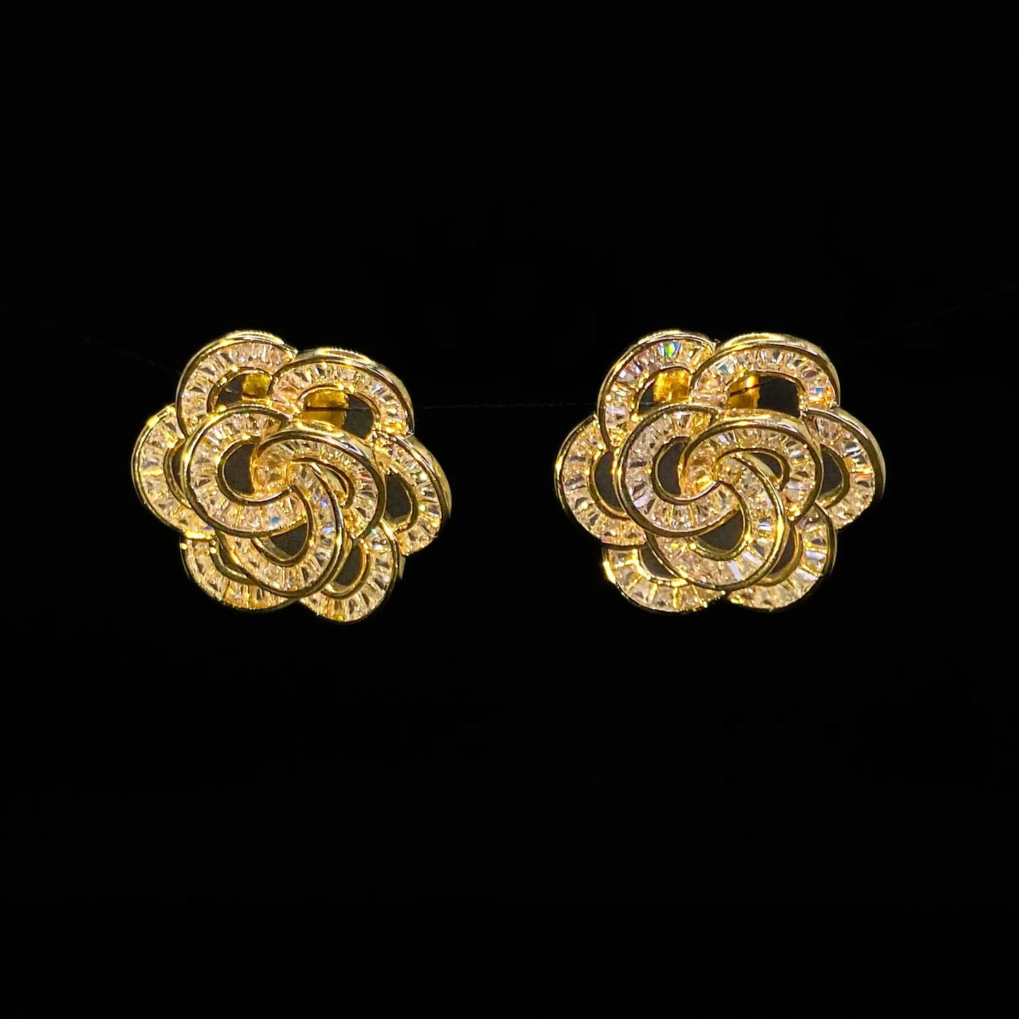 Radiant Rose Crystal Earrings – Gold-Plated Floral Sparkle - Everray.in