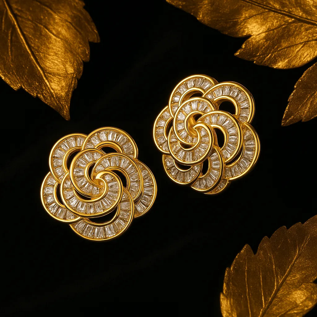 Radiant Rose Crystal Earrings – Gold-Plated Floral Sparkle - Everray.in