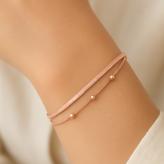 Rose Gold Dual Chain Bracelet – Beaded Elegant Bracelet For Women