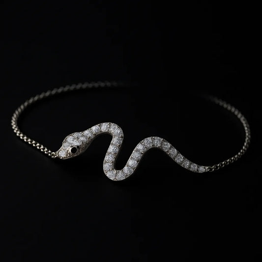 Silver Snake Bracelet – Edgy Charm with Sparkling Stones | Hypoallergenic