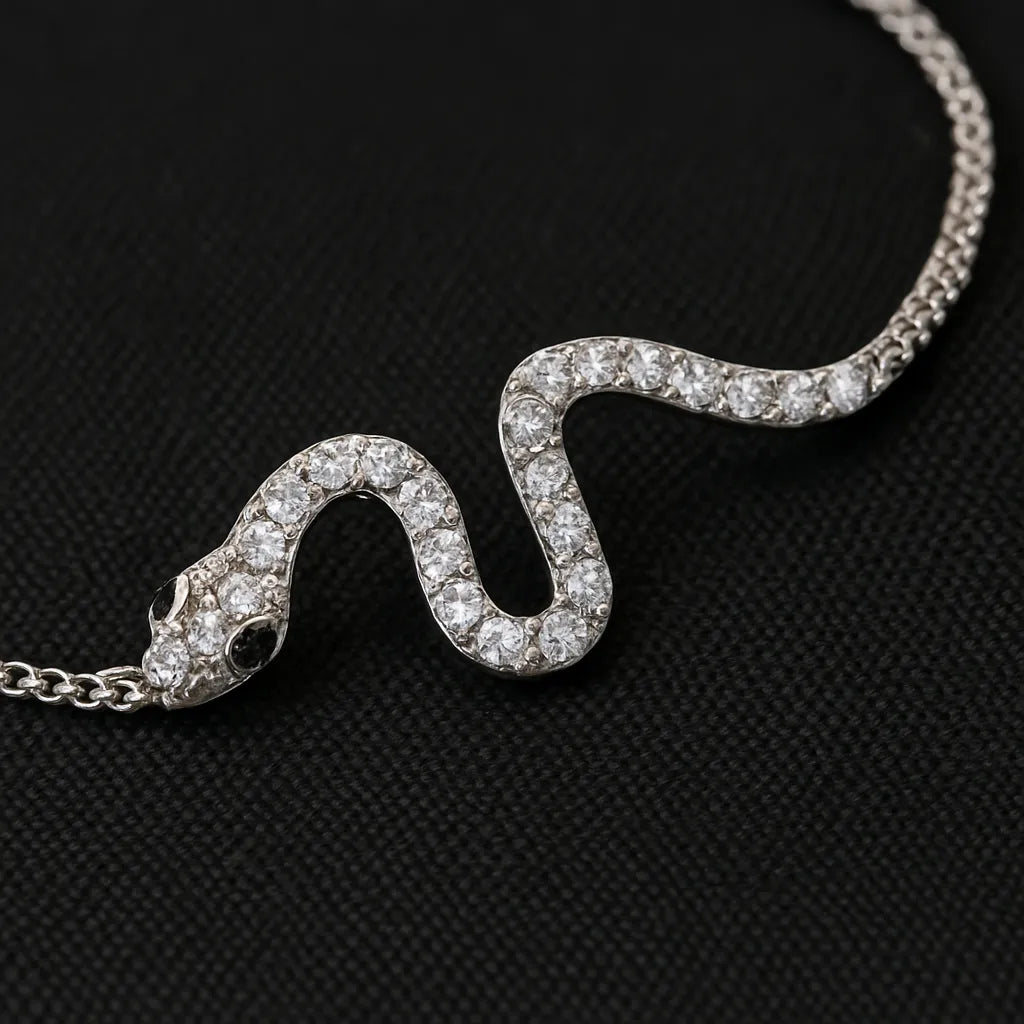 Silver Snake Bracelet – Edgy Charm with Sparkling Stones | Hypoallergenic