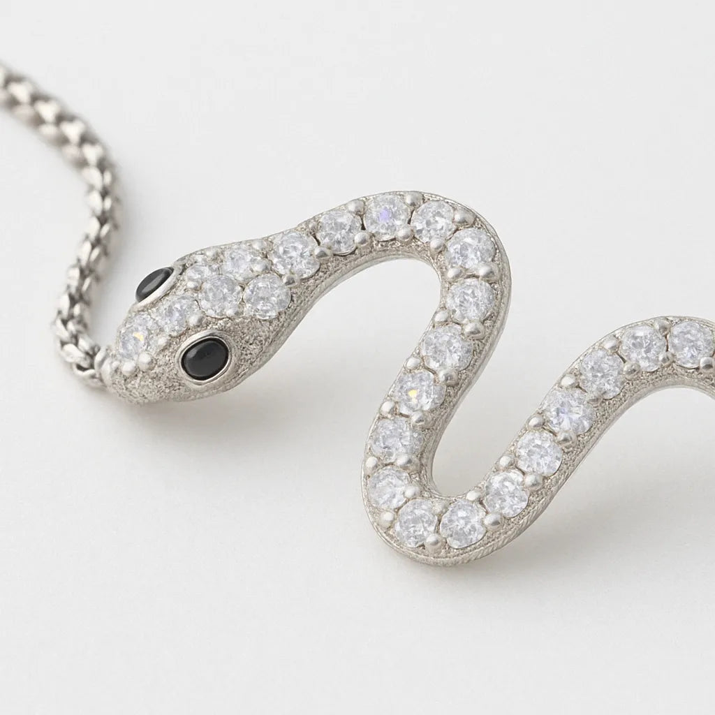 Silver Snake Bracelet – Edgy Charm with Sparkling Stones | Hypoallergenic