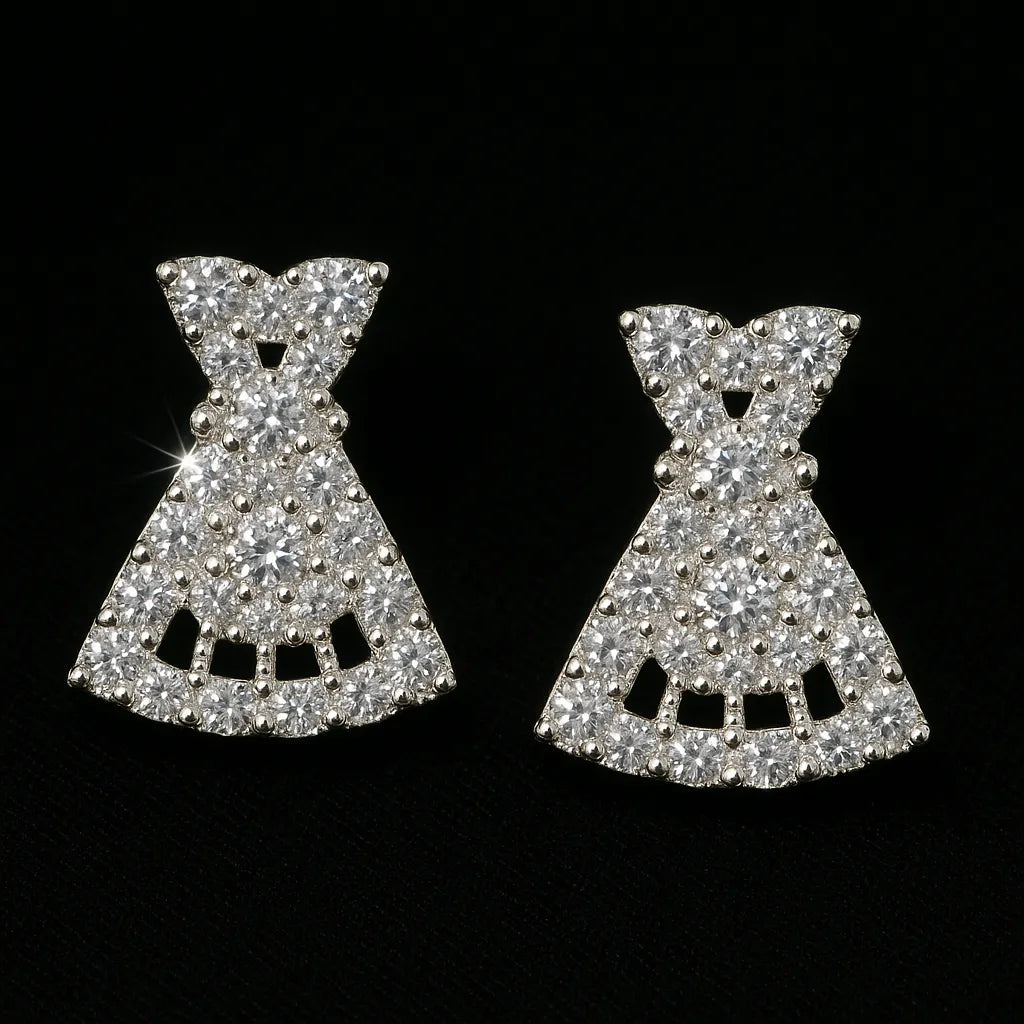 Sparkling Silver Dress-Shaped Pendant & Earring Set – CZ Diamond Look, Hypoallergenic - Everray.in