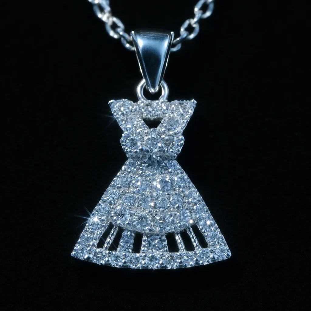 Sparkling Silver Dress-Shaped Pendant & Earring Set – CZ Diamond Look, Hypoallergenic - Everray.in