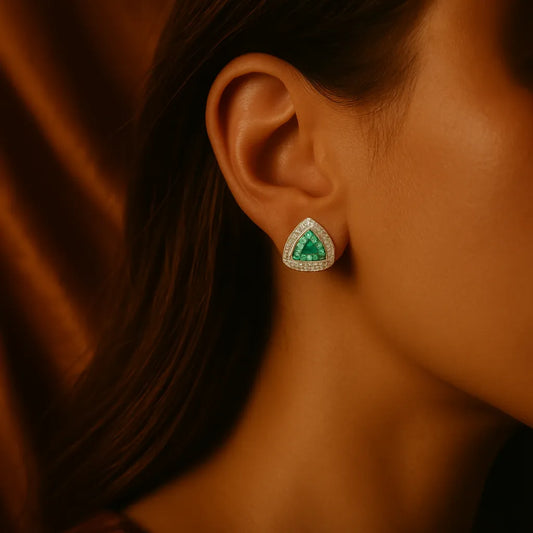Trinity Gleam – Emerald & Diamond Studs - Everray.in