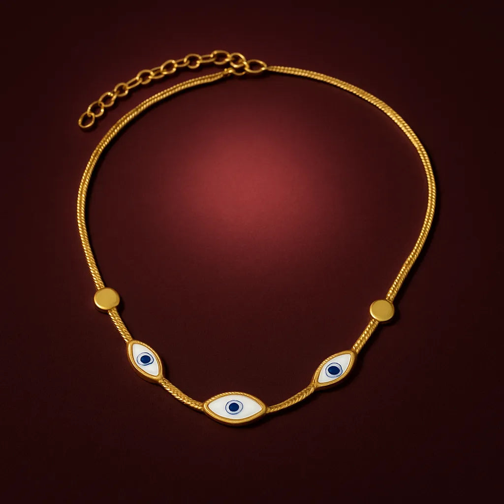 Triple Evil Eye Gold Necklace – Minimal Snake Chain, Enamel Charm, Adjustable Length - Everray.in