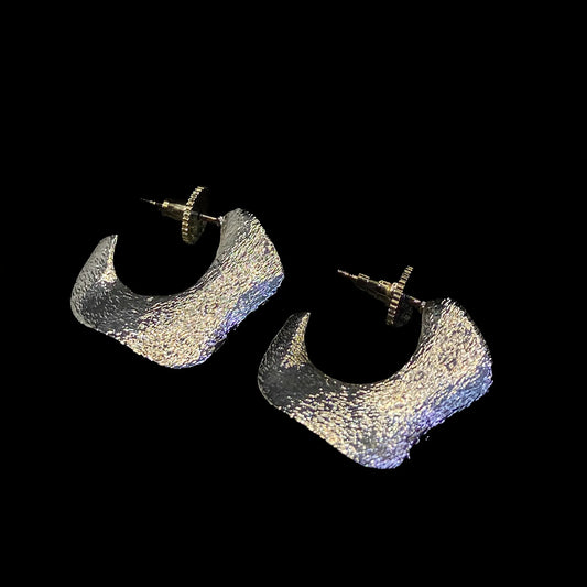 Lunar Drape Textured Silver Hoops
