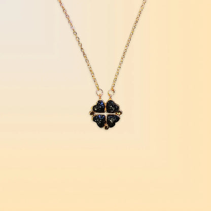 Four Leaf Zircon Heart Magnetic Clover Dual Side Necklace (Red & Black).