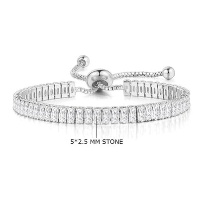 Silver bracelet with clear stones on a white background
