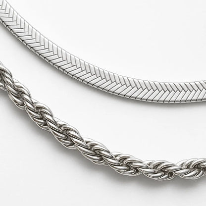 Elegant Double-Layered Silver Necklace – Herringbone & Rope Chain - Everray.in