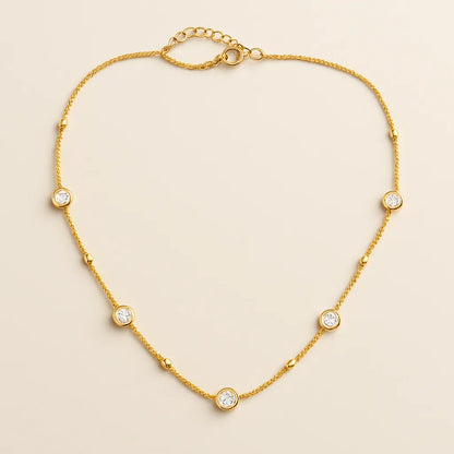 Elegant Gold Bezel Stone Necklace – Dainty Cubic Zirconia Chain - Everray.in