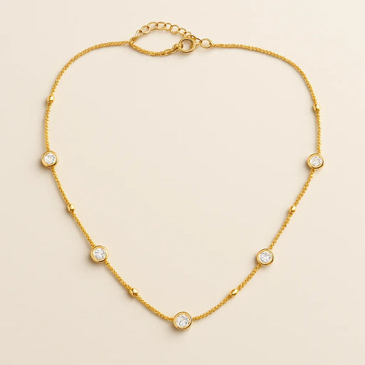 Elegant Gold Bezel Stone Necklace – Dainty Cubic Zirconia Chain - Everray.in